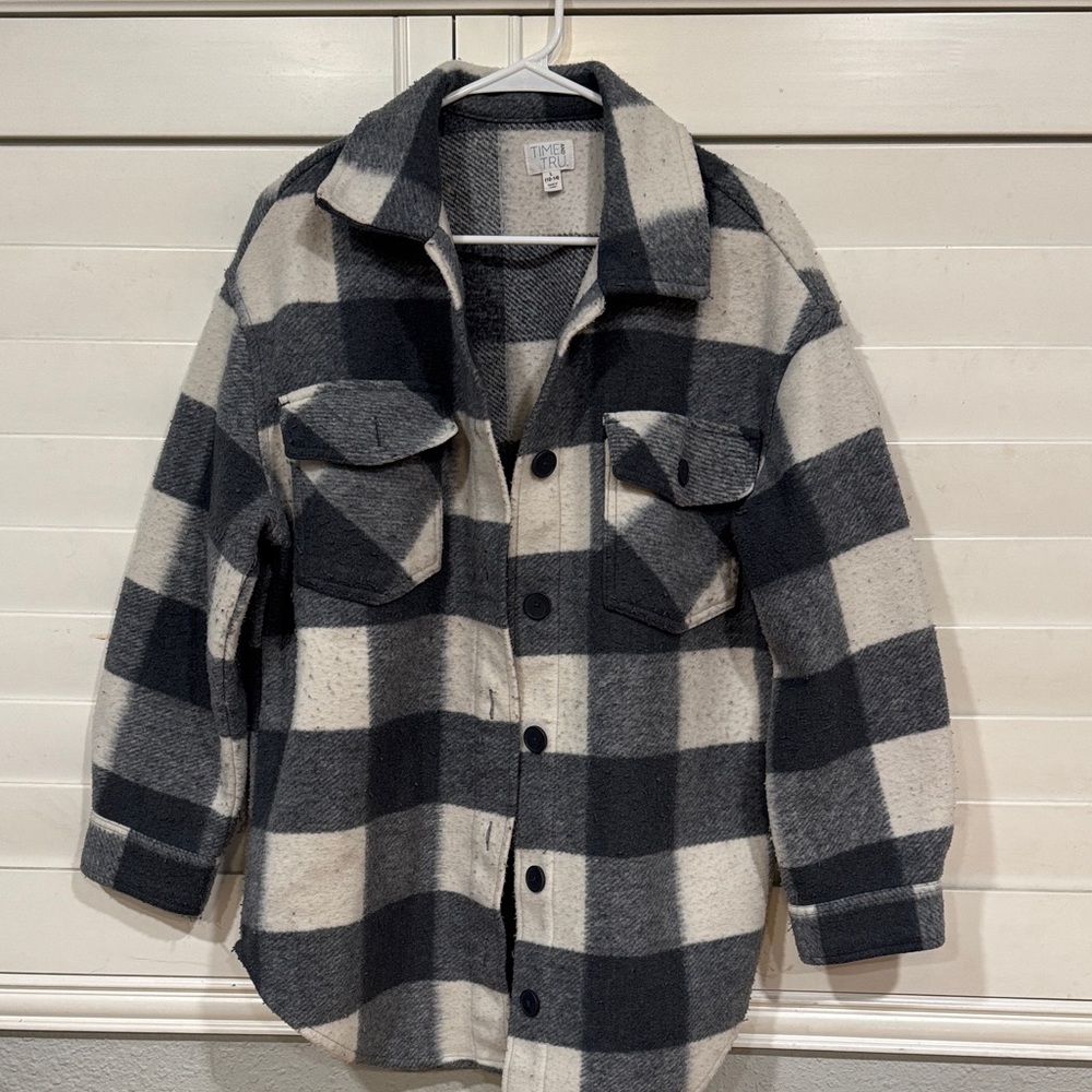 Time and Tru Women's Plaid Button Down Shirt - Black and Cream